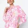 Trendyol Pink Floral Ruffled Chiffon Woven Shirt