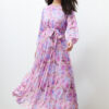 Trendyol Pink Floral Sash Detailed Lined Pleated Chiffon Woven Dress