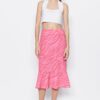 Trendyol Pink Flounce Patterned Midi Woven Skirt