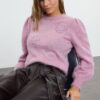 Trendyol Pink Fuzzy Flower Embroidered Knitwear Sweater