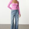 Trendyol Pink Heart Collar Gathering/Drape and Accessory Detailed Slim/Tight Fit Regular Length Knitted Blouse