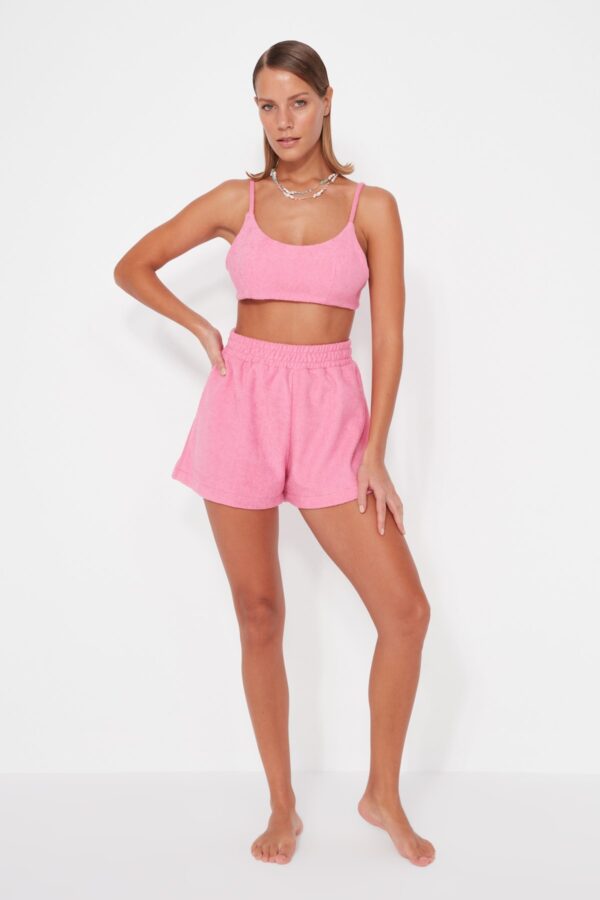 Trendyol Pink Knitted Towel Blouse Shorts Beach Set