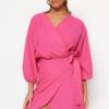 Trendyol Pink Mini Woven Double Breasted 100% Cotton Beach Dress