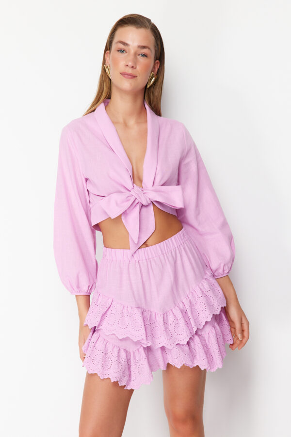 Trendyol Pink Mini Woven Embroidered Detailed Beach Skirt