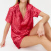 Trendyol Pink Multicolored Leopard Patterned Satin Shirt-Shorts Woven Pajama Set