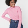 Trendyol Pink Padded Stand Up Knitwear Sweater