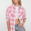 Trendyol Pink Plaid Oversized Wide Pattern Woven Shirt