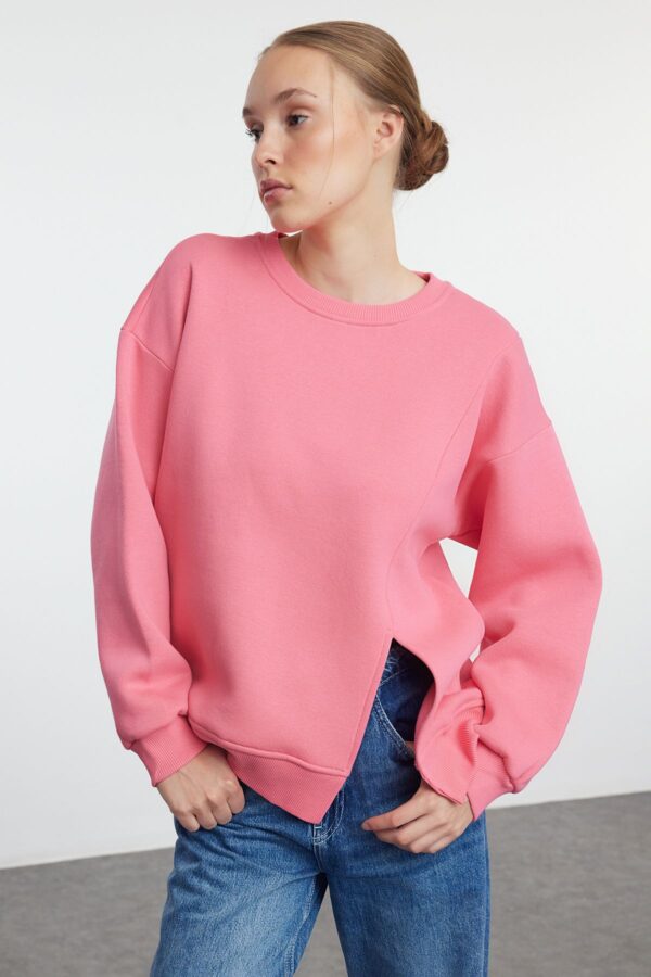 Trendyol Pink Slit Detailed Oversize/Wide Fit Knitted Sweatshirt