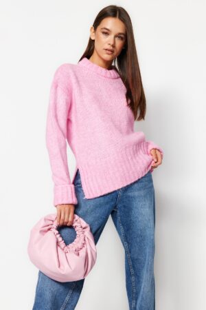 Trendyol Pink Soft Textured Thick Crew Neck Knitwear Sweater