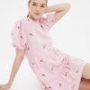 Trendyol Pink Straight Cut Mini szőtt virágos hímzés szőtt ruha