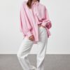 Trendyol Pink Striped Balloon Sleeve Cotton Woven Shirt