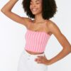 Trendyol Pink Super Crop Color Block Knitted Thin Blouse