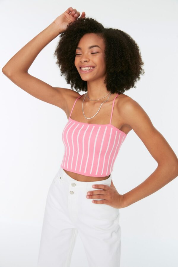 Trendyol Pink Super Crop Color Block Knitted Thin Blouse