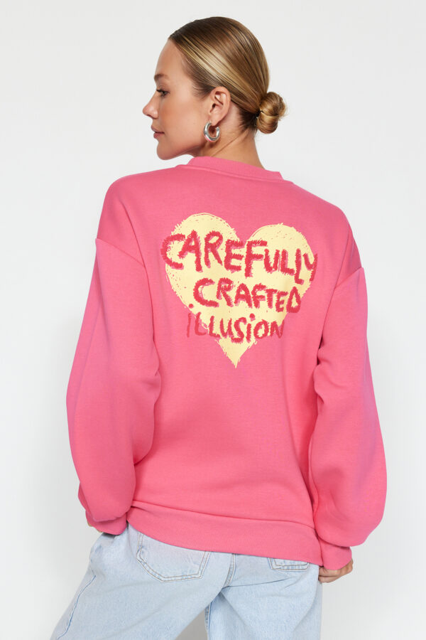 Trendyol Pink Thick Fleece Inside With Relief Print On The Chest And Back