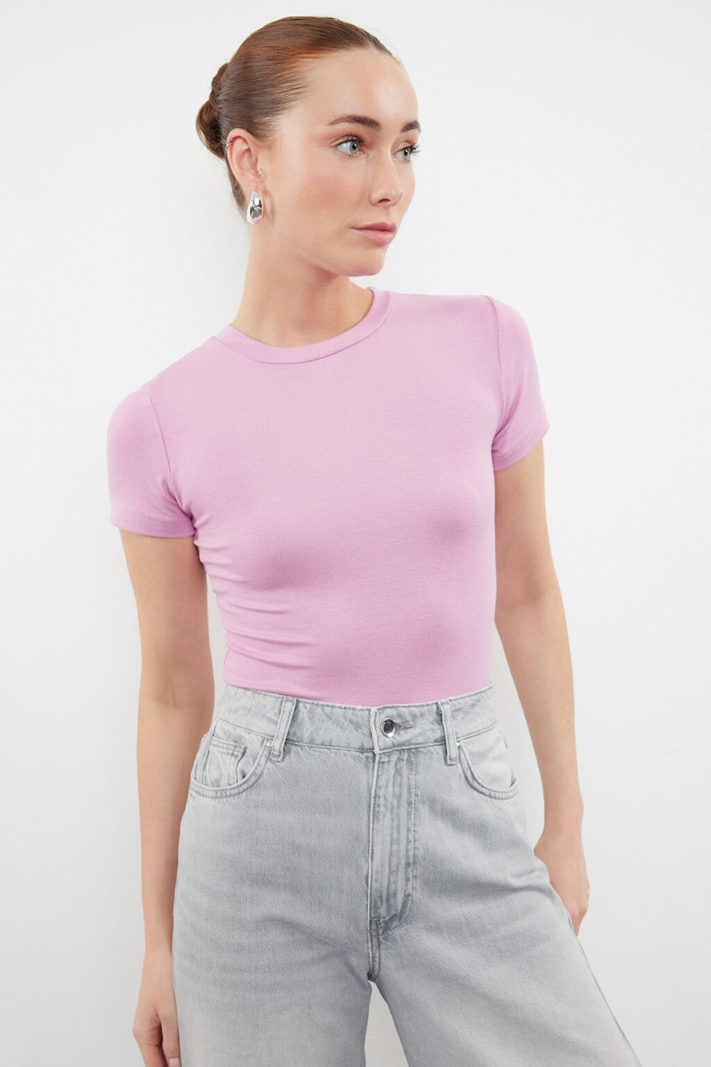 Trendyol Pink Viscose/Soft Fabric Fitted Stretchy Knitted Blouse