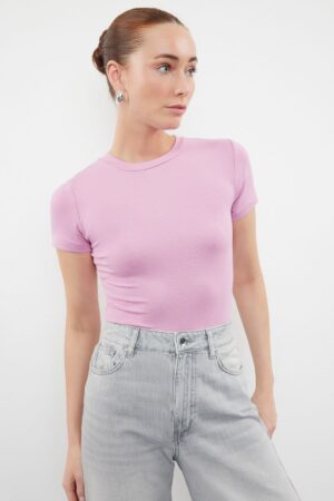 Trendyol Pink Viscose/Soft Fabric Fitted Stretchy Knitted Blouse