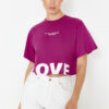 Trendyol Plum 100% Cotton Slogan Printed Relaxed Crop Knitted T-Shirt
