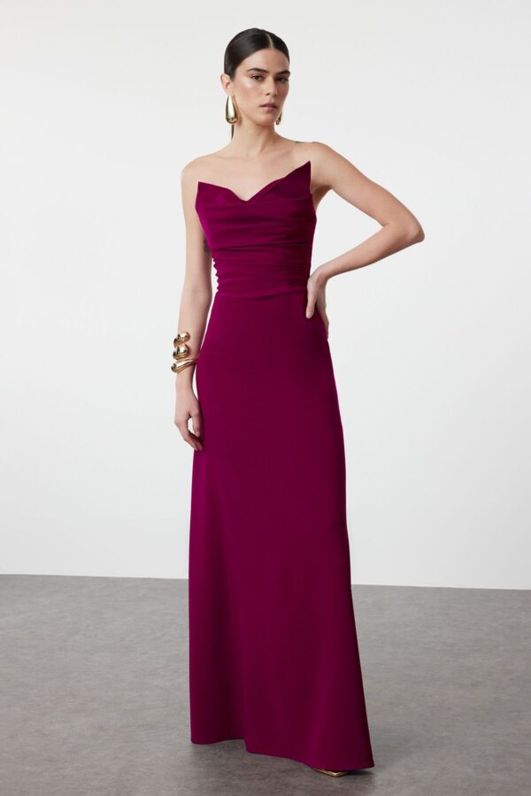 Trendyol Plum Body-Smoothing A-Cut Woven Long Elegant Evening Dress