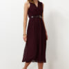 Trendyol Plum Pleated Double Breasted Collar Chiffon Lined Midi Woven Dress