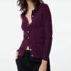 Trendyol Plum Ribbed Polo Neck Knitted Cardigan