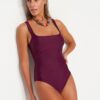 Trendyol Plum Square Collar Regular Leg Swimsuit