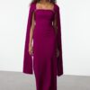 Trendyol Plum Unlined Woven Long Elegant Evening & Graduation Dress