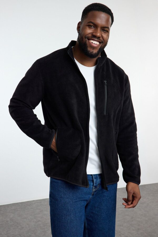 Trendyol Plus Size Black Regular/Normal Cut Stand Collar Anti-pilling Fleece Sweatshirt