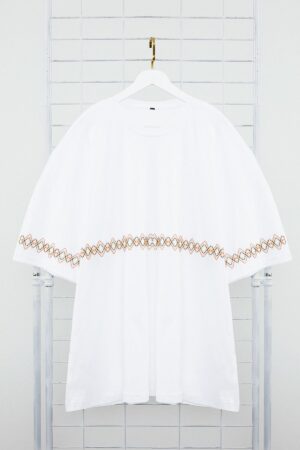 Trendyol Plus Size White Oversize/Wide Cut 100% Cotton Ethnic Embroidered Comfortable T-Shirt
