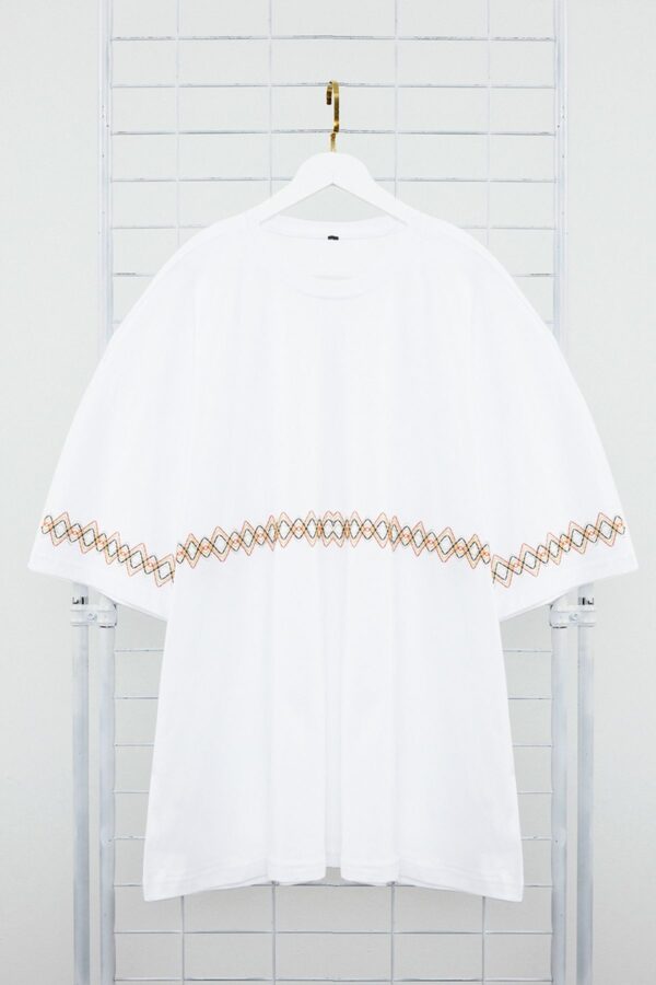 Trendyol Plus Size White Oversize/Wide Cut 100% Cotton Ethnic Embroidered Comfortable T-Shirt