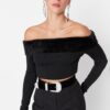 Trendyol Plush Detailed Crop Blouse in Black