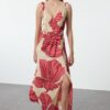 Trendyol Pomegranate Blossom Floral Patterned Double Breasted Slit Detailed Maxi Woven Dress