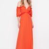 Trendyol Pomegranate Flower A-Cut Lined Woven Chiffon Long Elegant Evening Dress