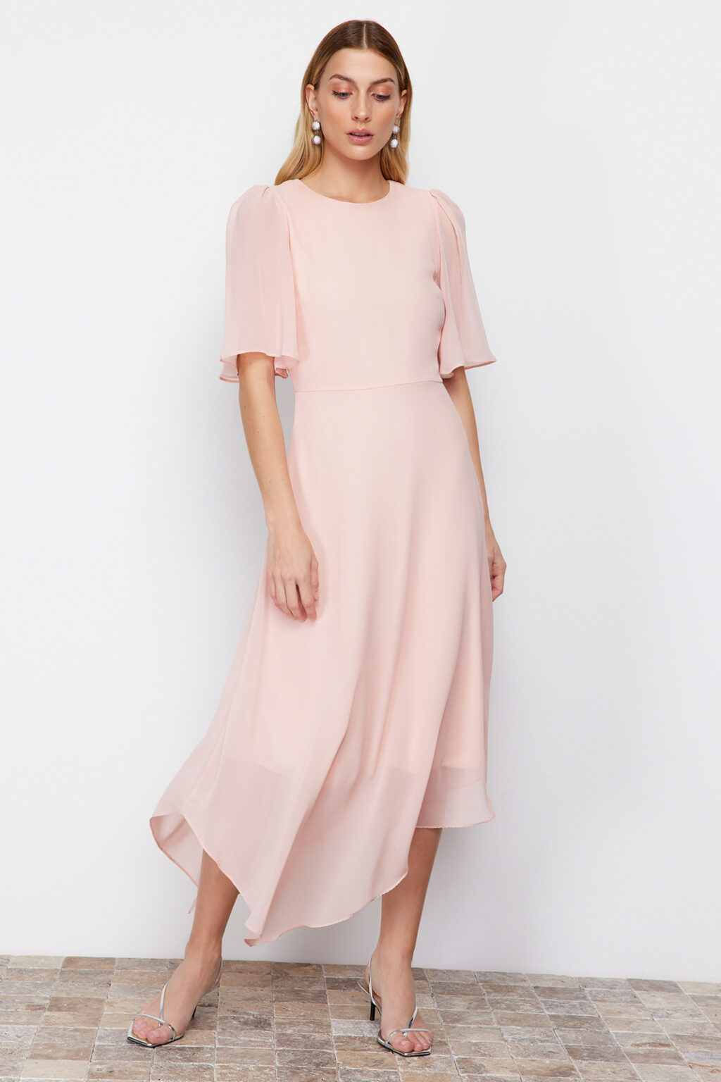 Trendyol Powder A-line Asymmetrical Skirt Chiffon Lined Midi Woven Dress