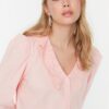 Trendyol Powder Embroidered Collar Cotton Woven Shirt