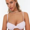 Trendyol Powder Gingham Textured Bikini Top