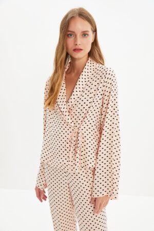 Trendyol Powder Heart Tie Detail Viscose Woven Pajama Set