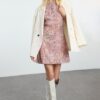 Trendyol Powder Leopard Patterned Straight Cut Mini Satin Woven Dress