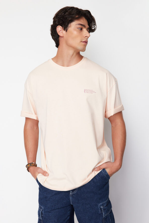 Trendyol Powder Oversize 100% Cotton Crew Neck Minimal Text Printed T-shirt