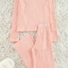 Trendyol Powder Slogan Elastic Detailed Ribbed Knitted Pajama Set