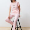 Trendyol Powder Slogan Printed Polka Dot Knitted Pajamas Set