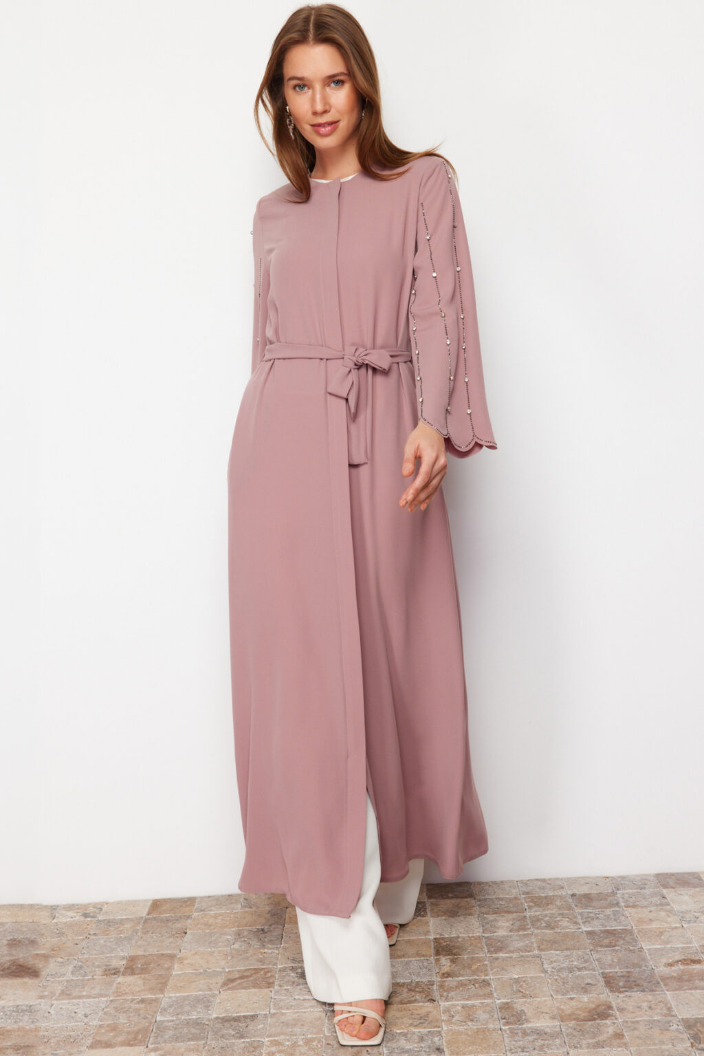 Trendyol Powder Stone Accessory Woven Cape & Abaya & Jalabiya