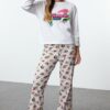 Trendyol Powerpuff Girls Licensed White 100% Cotton Knitted Pajama Set