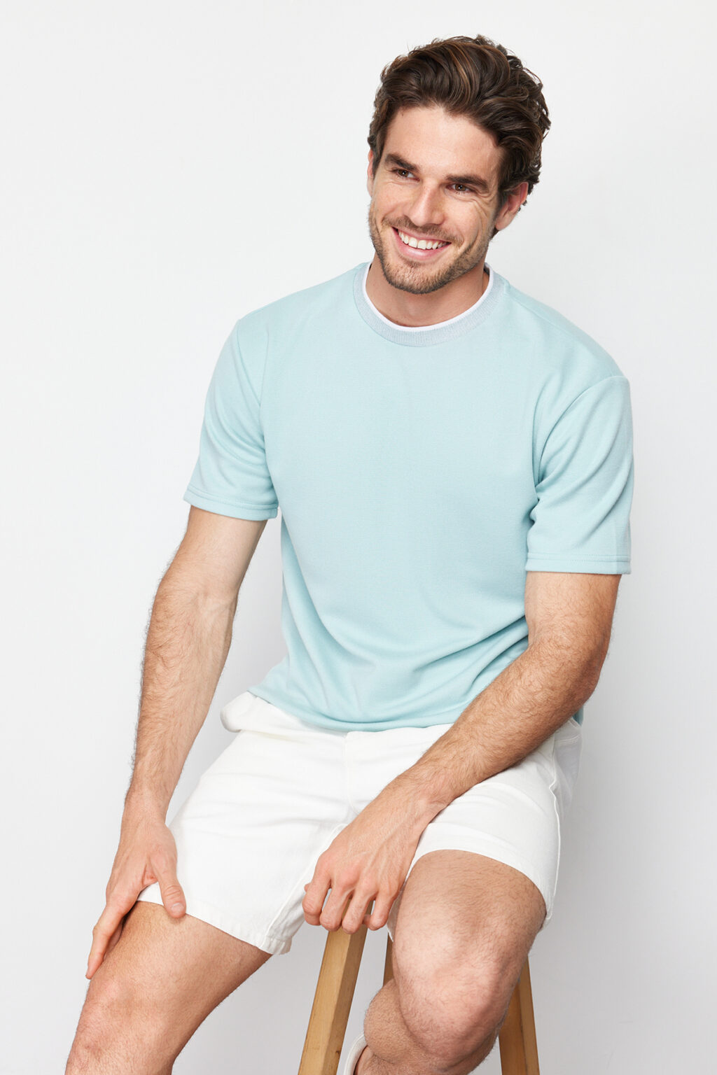 Trendyol Premium Basic Mint Relaxed Cut Knitted Banded Textured Pique T-Shirt
