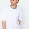 Trendyol Premium Basic White Relaxed Cut Knitted Tape Textured Pique T-Shirt