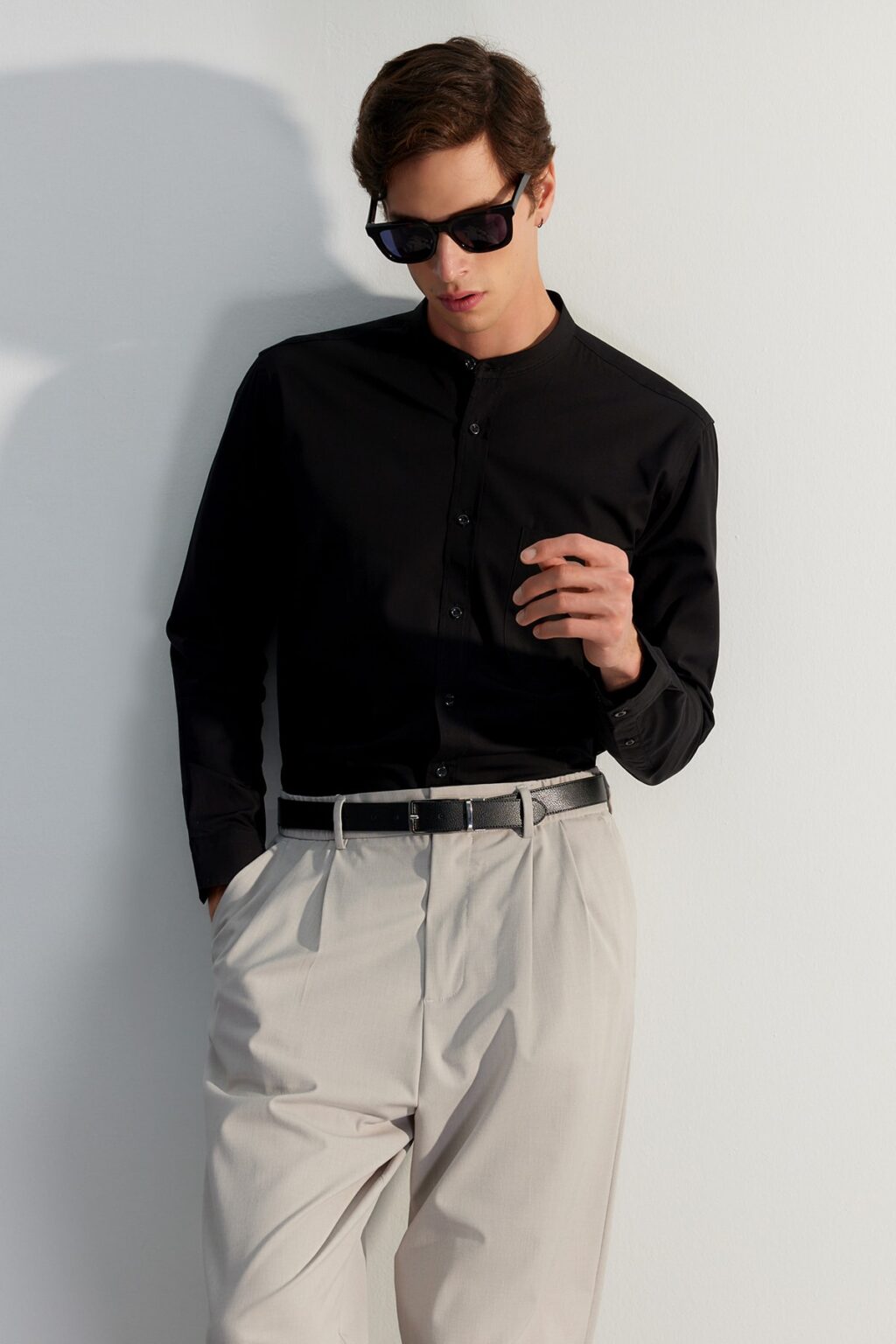 Trendyol Premium Black 100% Cotton Regular Fitted Judge Collar Shirt