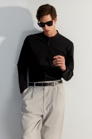 Trendyol Premium Black 100% Cotton Regular Fitted Judge Collar Shirt