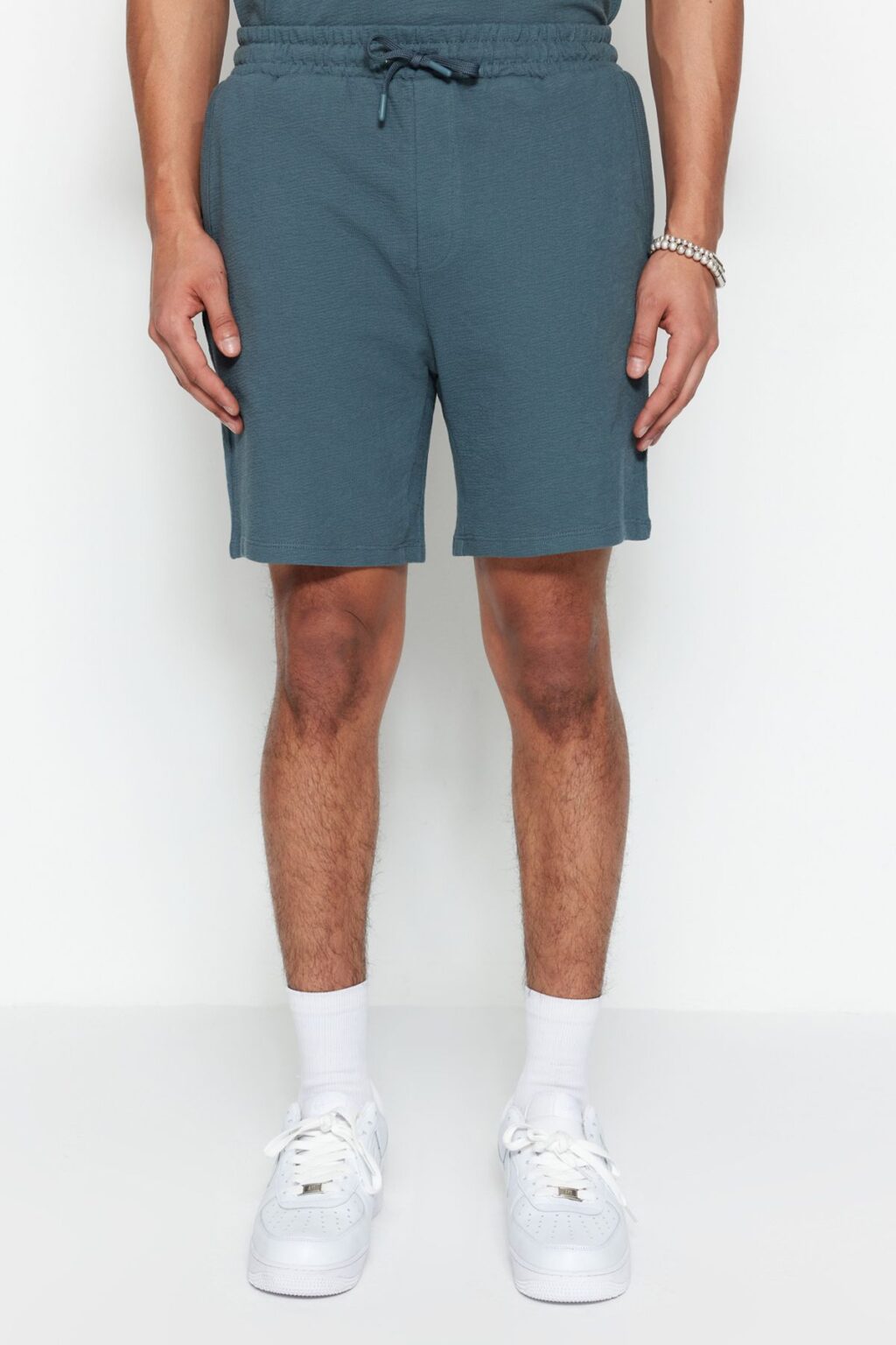 Trendyol Premium Petrol Regular 100% Cotton Textured Shorts