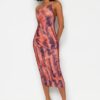 Trendyol Printed Bodycon Midi One Shoulder Adjustable Strap Knitted Pencil Dress