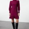 Trendyol Purple A-Line High Collar Skirt Gathered Mini Woven Dress