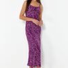 Trendyol Purple Animal Patterned Body-hugging Cowl Neck Viscose Midi Strappy Woven Midi Dress